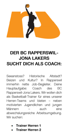 BC Rapperswil-Jonas Lakers suchen einen Coach